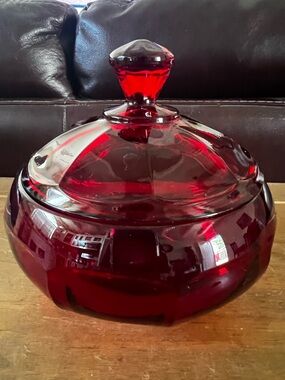 Viking Glass Ruby Red lidded candy dish in pristine condition. Very beautiful!